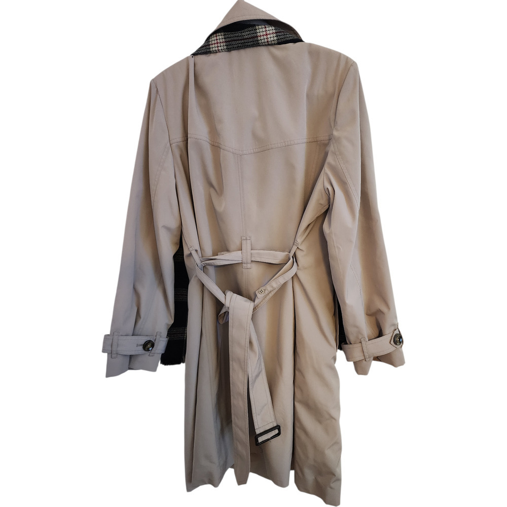 London Fog Trench Coat Womens XL Beige Belted Double Breasted Plaid Lined XL Wmn - Picture 4 of 14